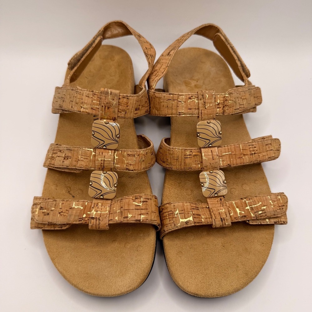 Vionic Amber Gold Cork Adjustable Backstrap Sandals Womens 11 Orthaheel Comfort - Picture 2 of 6